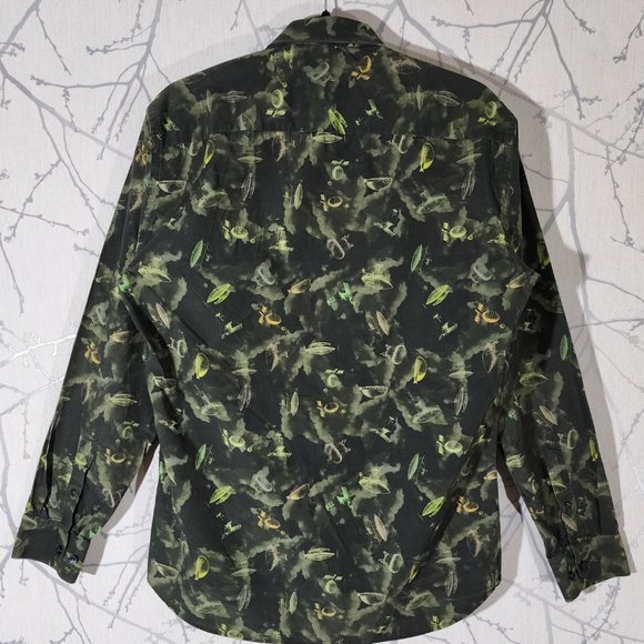 Jared Lang Green Aviation Theme Printed Button Front Shirt - Picture 3 of 4